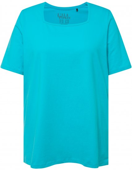 Ulla Popken Essential Square Neck Stretch Tee Deep Aqua - Тениски - 