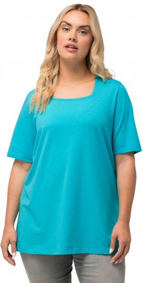Ulla Popken Essential Square Neck Stretch Tee Deep Aqua - Тениски - 