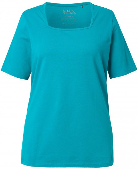 Ulla Popken Essential Square Neck Stretch Tee Teal - Тениски - 