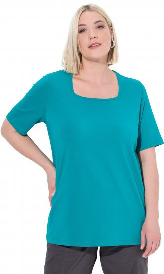 Ulla Popken Essential Square Neck Stretch Tee Green Emerald - Тениски - 