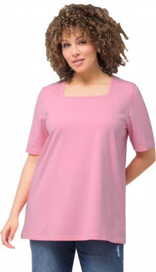 Ulla Popken Essential Square Neck Stretch Tee Light Pink - Тениски - 