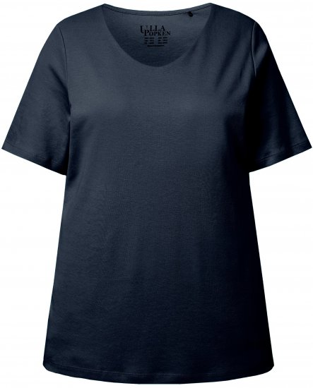 Ulla Popken Double Layer Rounded V-Neck Slim Fit Tee Navy Blue - Тениски - 