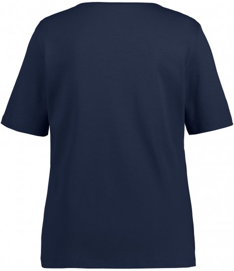 Ulla Popken Double Layer Rounded V-Neck Slim Fit Tee Navy Blue - Тениски - 
