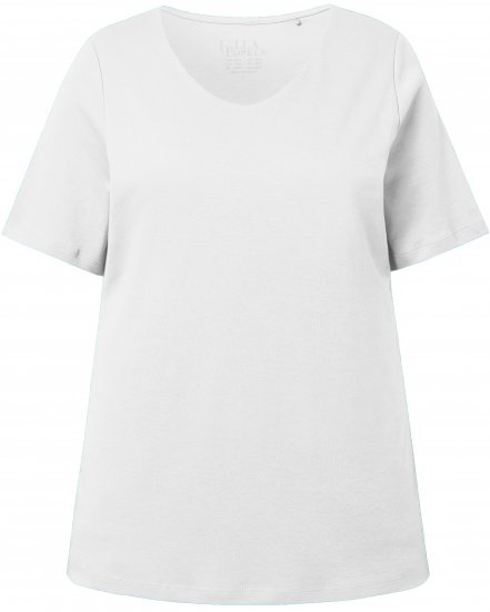 Ulla Popken Double Layer Rounded V-Neck Slim Fit Tee Snow White - Тениски - 