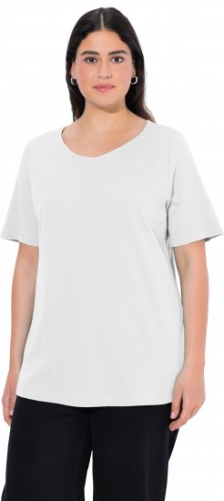 Ulla Popken Double Layer Rounded V-Neck Slim Fit Tee Snow White - Тениски - 