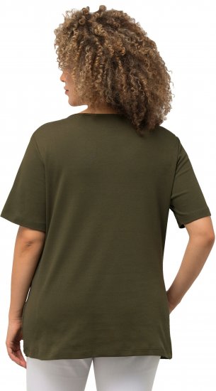 Ulla Popken Double Layer Rounded V-Neck Slim Fit Tee Forest Green - Тениски - 