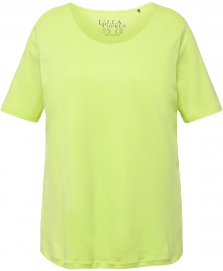Ulla Popken Double Layer Rounded V-Neck Slim Fit Tee Lime Green - Тениски - 