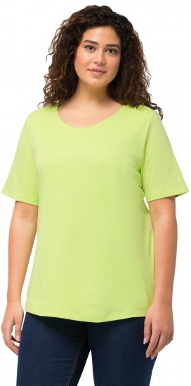 Ulla Popken Double Layer Rounded V-Neck Slim Fit Tee Lime Green - Тениски - 