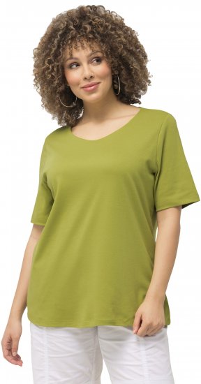 Ulla Popken Double Layer Rounded V-Neck Slim Fit Tee Apple Green - Тениски - 