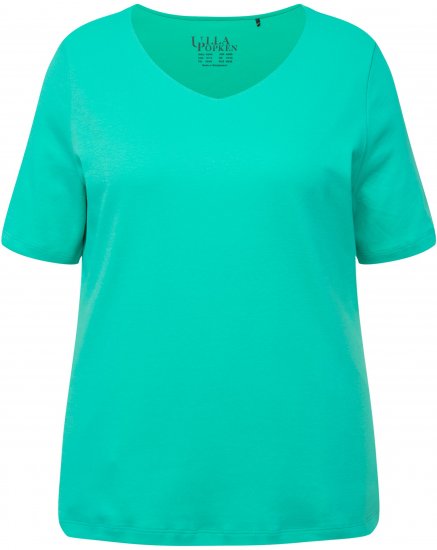 Ulla Popken Double Layer Rounded V-Neck Slim Fit Tee Turquioise Green - Тениски - 