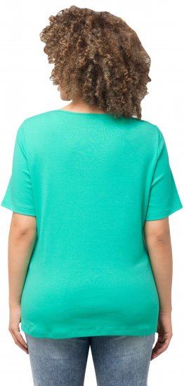 Ulla Popken Double Layer Rounded V-Neck Slim Fit Tee Turquioise Green - Тениски - 