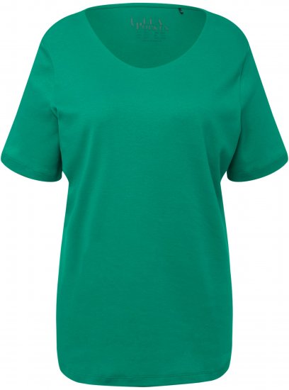 Ulla Popken Double Layer Rounded V-Neck Slim Fit Tee Emerald - Тениски - 
