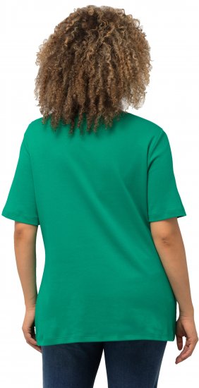Ulla Popken Double Layer Rounded V-Neck Slim Fit Tee Emerald - Тениски - 