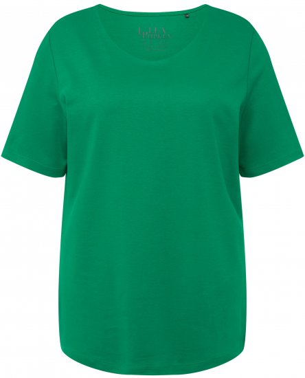 Ulla Popken Double Layer Rounded V-Neck Slim Fit Tee Green Emerald - Тениски - 