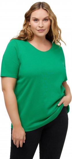 Ulla Popken Double Layer Rounded V-Neck Slim Fit Tee Green Emerald - Тениски - 