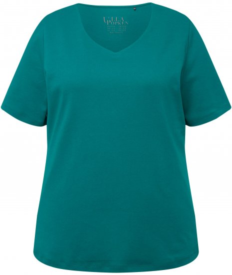Ulla Popken Double Layer Rounded V-Neck Slim Fit Tee Dark Emerald - Тениски - 