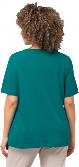 Ulla Popken Double Layer Rounded V-Neck Slim Fit Tee Dark Emerald - Тениски - 