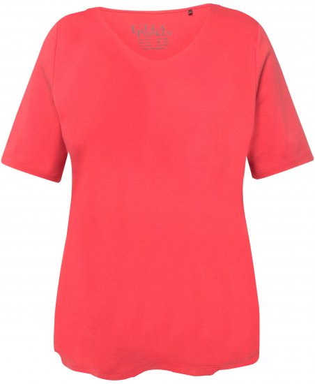Ulla Popken Double Layer Rounded V-Neck Slim Fit Tee Dark Coral - Тениски - 