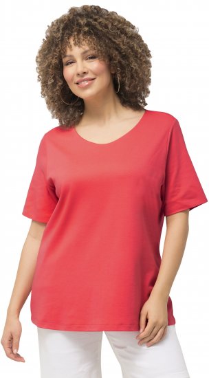 Ulla Popken Double Layer Rounded V-Neck Slim Fit Tee Dark Coral - Тениски - 