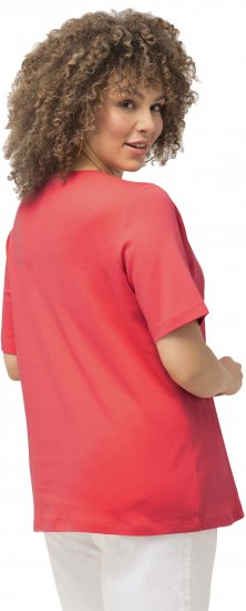 Ulla Popken Double Layer Rounded V-Neck Slim Fit Tee Dark Coral - Тениски - 