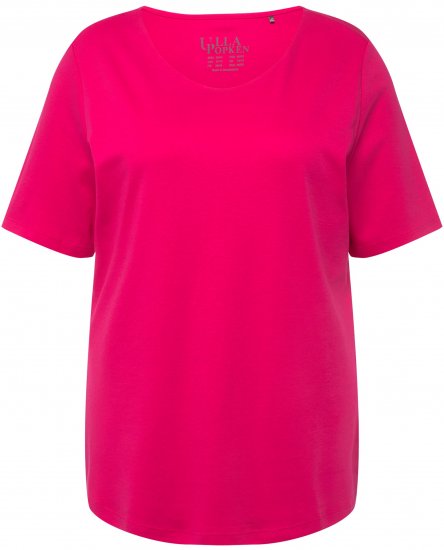 Ulla Popken Double Layer Rounded V-Neck Slim Fit Tee Magenta Pink - Тениски - 