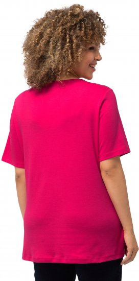 Ulla Popken Double Layer Rounded V-Neck Slim Fit Tee Magenta Pink - Тениски - 