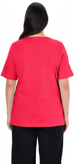 Ulla Popken Double Layer Rounded V-Neck Slim Fit Tee Red - Тениски - 
