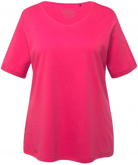 Ulla Popken Double Layer Rounded V-Neck Slim Fit Tee Dark Pink - Тениски - 