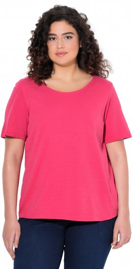 Ulla Popken Double Layer Rounded V-Neck Slim Fit Tee Dark Pink - Тениски - 