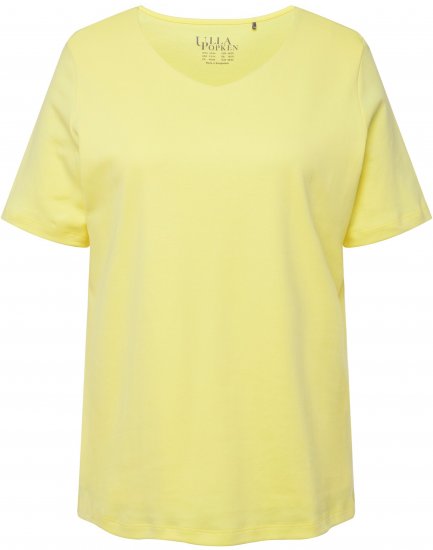 Ulla Popken Double Layer Rounded V-Neck Slim Fit Tee Lemon Yellow - Тениски - 