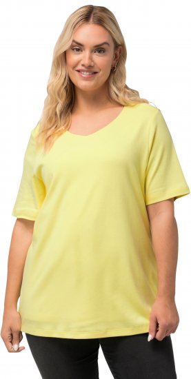 Ulla Popken Double Layer Rounded V-Neck Slim Fit Tee Lemon Yellow - Тениски - 