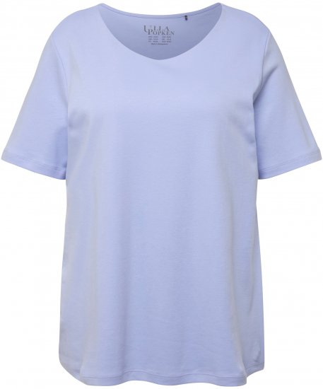 Ulla Popken Double Layer Rounded V-Neck Slim Fit Tee Pale Blue - Тениски - 