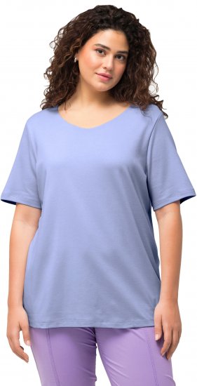 Ulla Popken Double Layer Rounded V-Neck Slim Fit Tee Pale Blue - Тениски - 