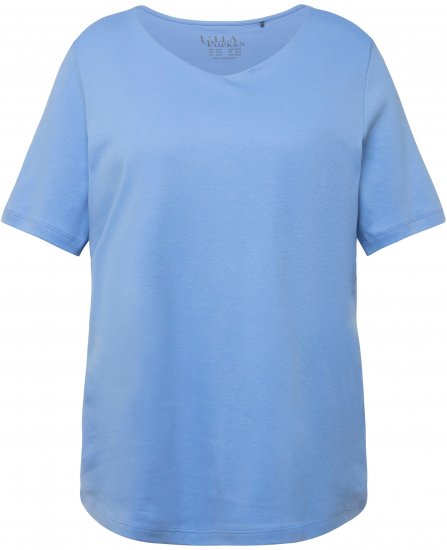 Ulla Popken Double Layer Rounded V-Neck Slim Fit Tee Cloud Blue - Тениски - 