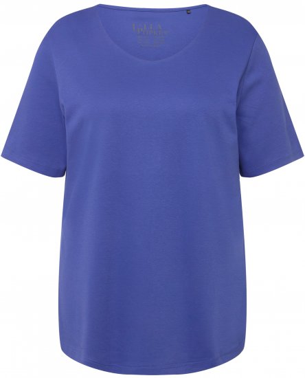 Ulla Popken Double Layer Rounded V-Neck Slim Fit Tee Blue Purple - Тениски - 