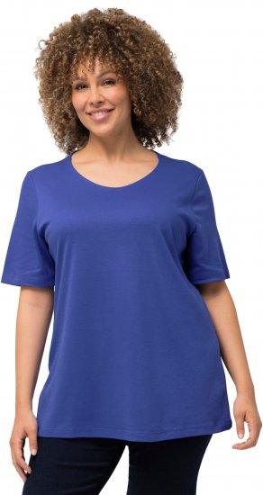 Ulla Popken Double Layer Rounded V-Neck Slim Fit Tee Blue Purple - Тениски - 