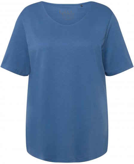Ulla Popken Double Layer Rounded V-Neck Slim Fit Tee Denim Blue - Тениски - 
