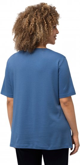 Ulla Popken Double Layer Rounded V-Neck Slim Fit Tee Denim Blue - Тениски - 