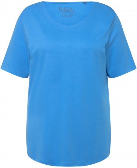 Ulla Popken Double Layer Rounded V-Neck Slim Fit Tee Sky Blue - Тениски - 