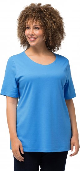 Ulla Popken Double Layer Rounded V-Neck Slim Fit Tee Sky Blue - Тениски - 
