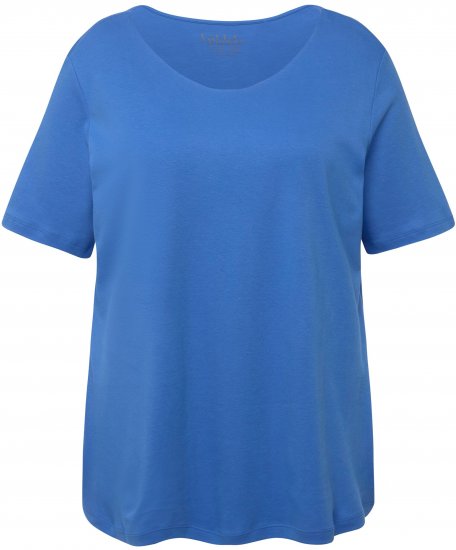 Ulla Popken Double Layer Rounded V-Neck Slim Fit Tee Blue - Тениски - 