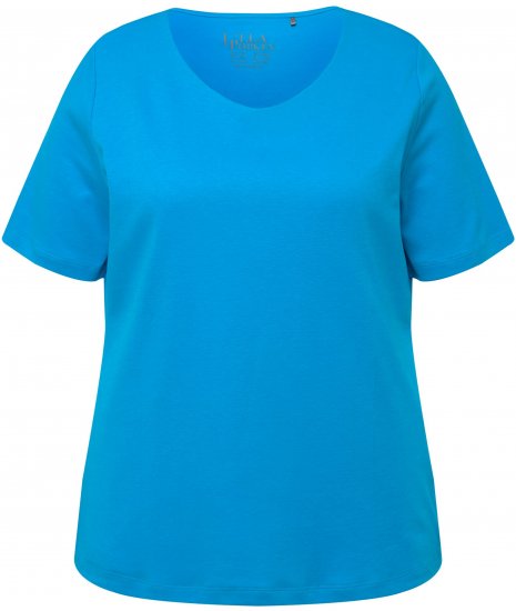Ulla Popken Double Layer Rounded V-Neck Slim Fit Tee Sapphire Blue - Тениски - 
