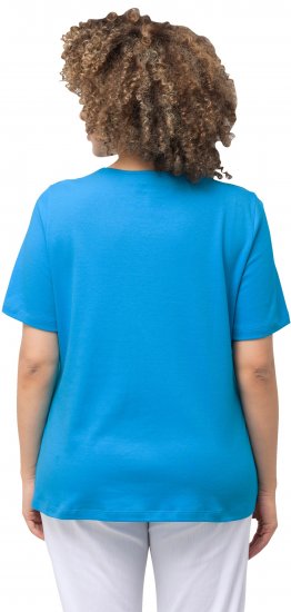 Ulla Popken Double Layer Rounded V-Neck Slim Fit Tee Sapphire Blue - Тениски - 