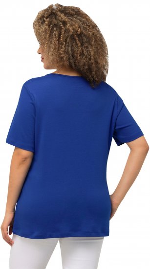 Ulla Popken Double Layer Rounded V-Neck Slim Fit Tee Cobalt Blue - Тениски - 