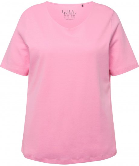 Ulla Popken Double Layer Rounded V-Neck Slim Fit Tee Light Pink - Тениски - 