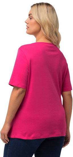 Ulla Popken Double Layer Rounded V-Neck Slim Fit Tee Fuchsia Pink - Тениски - 