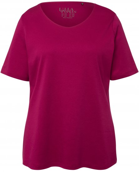 Ulla Popken Double Layer Rounded V-Neck Slim Fit Tee Magnolia Red - Тениски - 