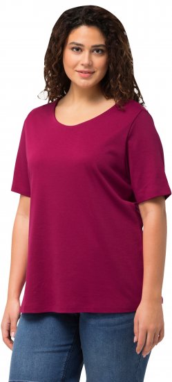 Ulla Popken Double Layer Rounded V-Neck Slim Fit Tee Magnolia Red - Тениски - 