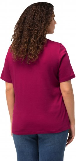 Ulla Popken Double Layer Rounded V-Neck Slim Fit Tee Magnolia Red - Тениски - 