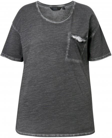 Ulla Popken Cold Dye Ruffle Edge Pocket Tee Graphite Grey - Тениски - 